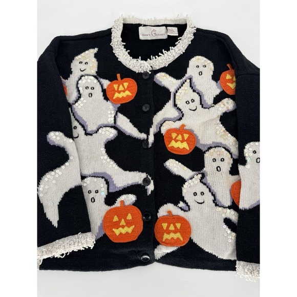 Vintage Halloween Cardigan Women's Large Ghost Ugly Sweater Grandma Janes Closet - Picture 2 of 9